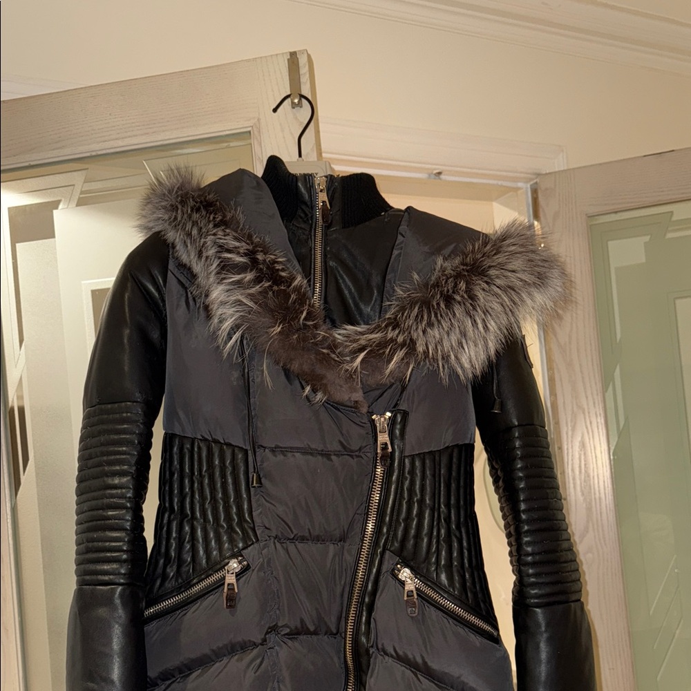 NICOLE BENISTI NB Series LEATHER-TRIM QUILTED DOWN COAT w fur lined hood